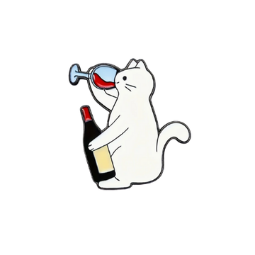Cat Drinking Wine Pin
