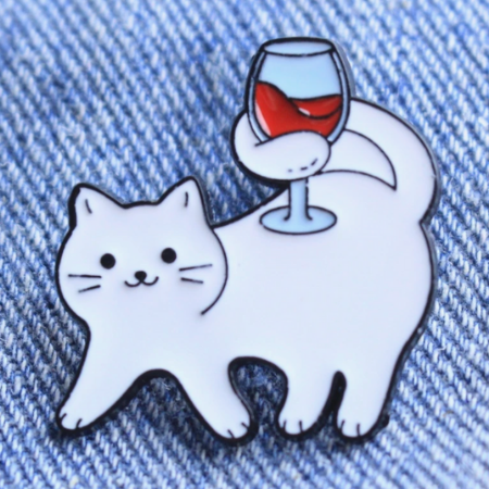 Cat and Wine Glass Pin