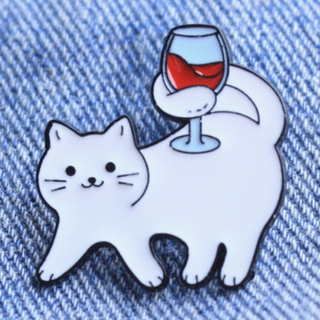 Cat and Wine Glass Pin