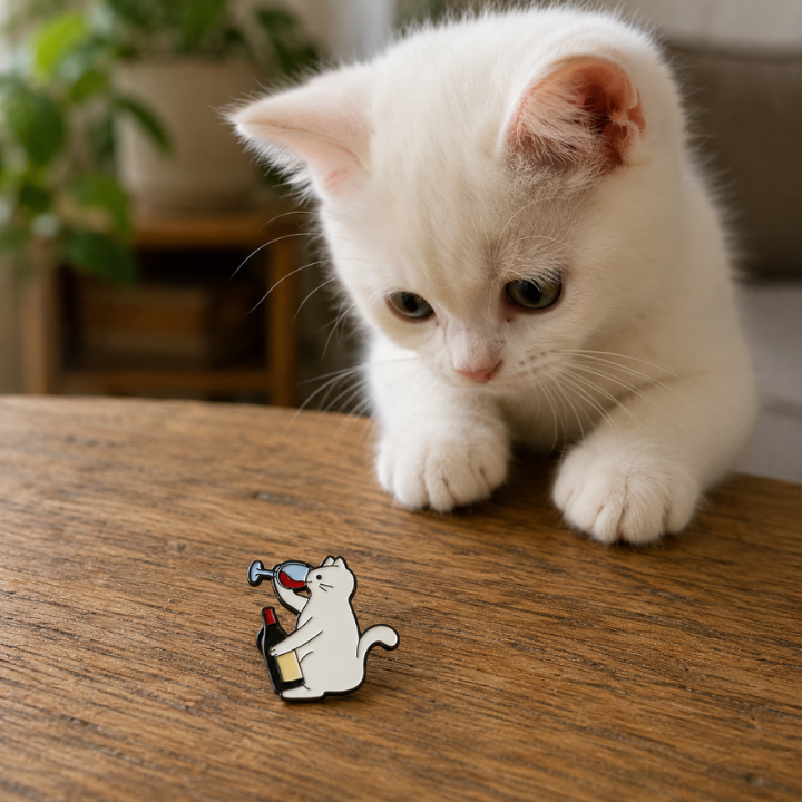 Cat Drinking Wine Pin