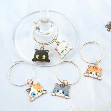 Wine Glass Charm Sets | Drink Markers | Cats