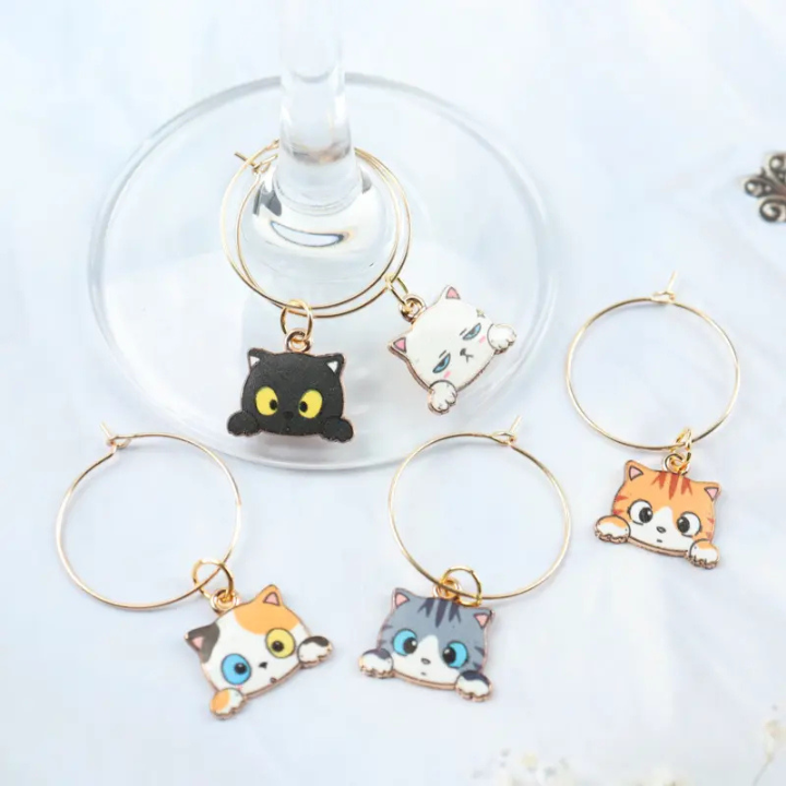 Wine Glass Charm Sets | Drink Markers | Cats