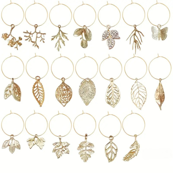 Wine Glass Charm Set | Drink Markers | Leaves